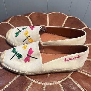 Kate Spade Cream Espadrilles with Dragonfly Embroidery